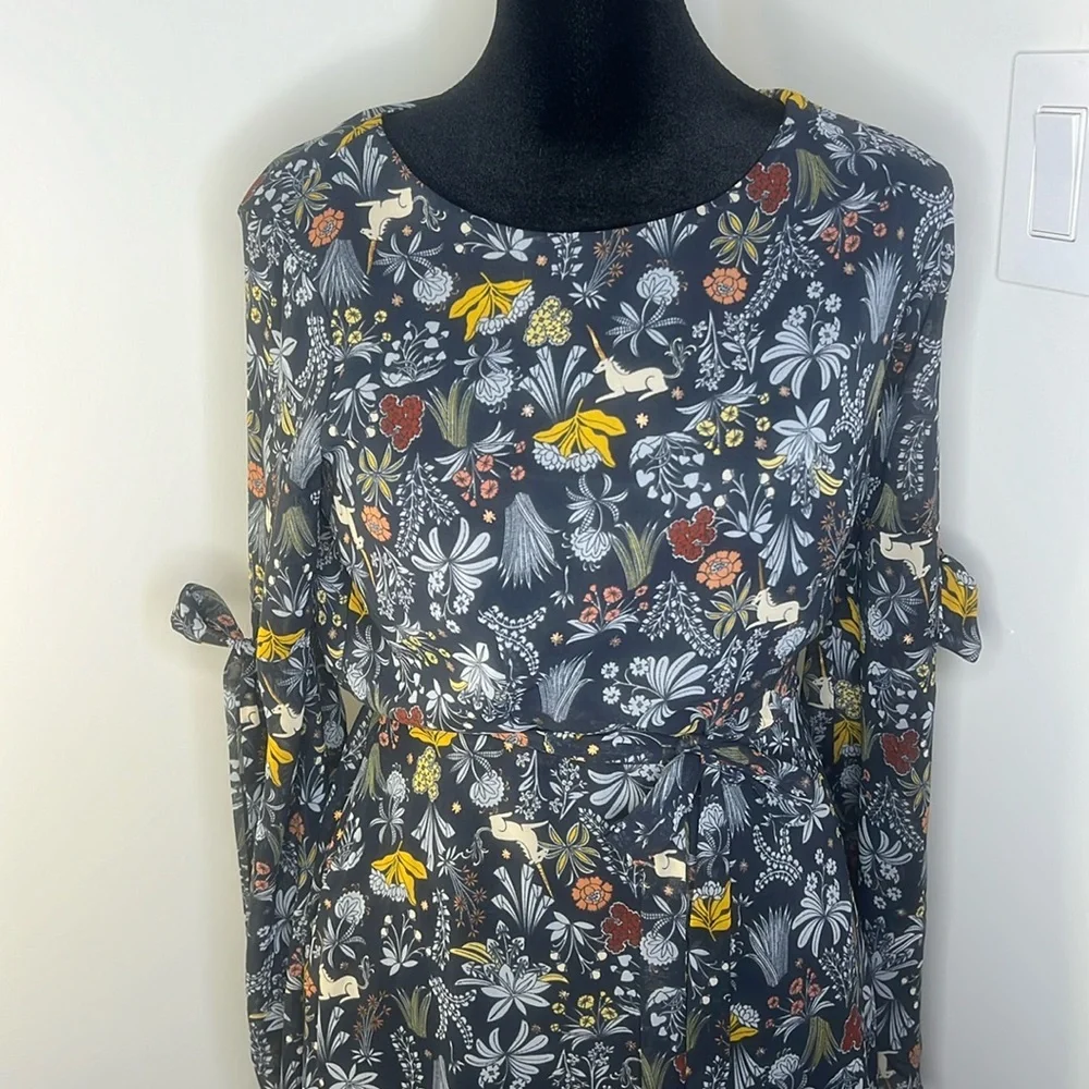 Lauren Conrad Floral Unicorn Ruffle flower Navy Mini dress Woman’s size XS - Picture 4 of 9